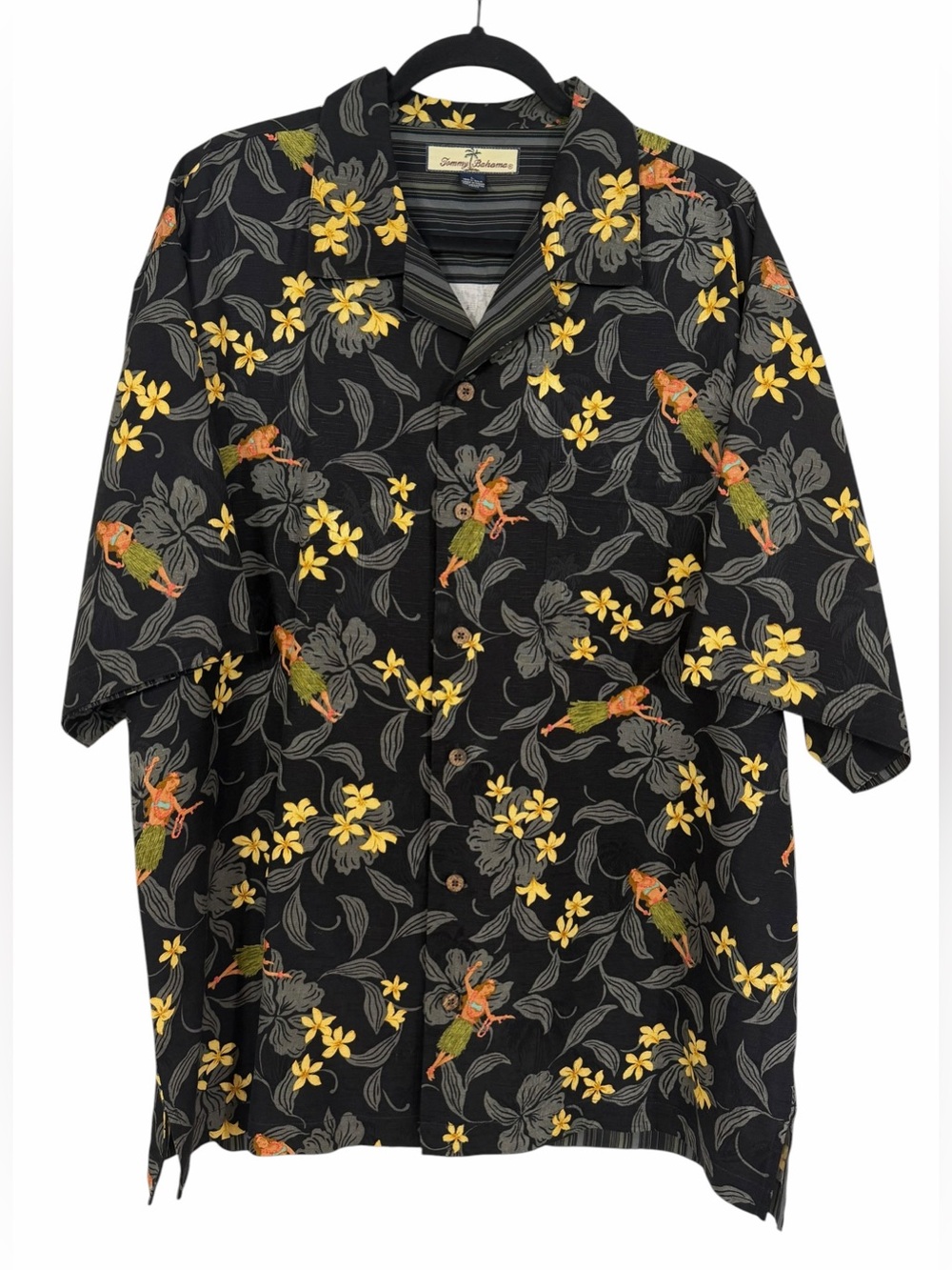 Tommy Bahama 100% Silk Button Up Shirt Hawaiian Hula Girl Vintage Size Large